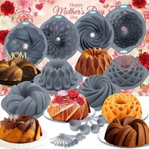 21 Pieces，Silicone Fluted Cake Pans, 6/7/8 Cups Non-Stick Tube Baking Molds, Perfect for Mother’s Day DIY Baking, Oven Safe Silicone Moulds to Make Homemade Cake, Bread, Jelly, Pudding and Various Cute Desserts for Mom’s Holiday Celebration