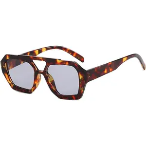 Trendy Aviator Sunglasses for Women Men Hexagonal Square Thick Frame Double Bridge Sun Glasses Shades BS1300