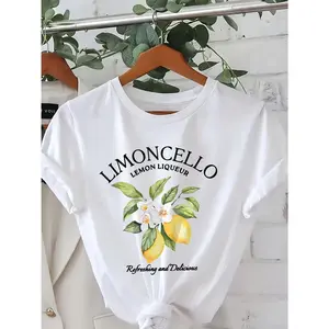 Limoncello Lemon Liqueur Graphic T-Shirt, Vintage Italian Lemon Floral Cotton Oversized Comfort Outfit, Summer Fruit Fashion Tee, Casual Crew Neck White Short Sleeve Top, Perfect Valentine’s Day & Holiday Gift For Food Lovers