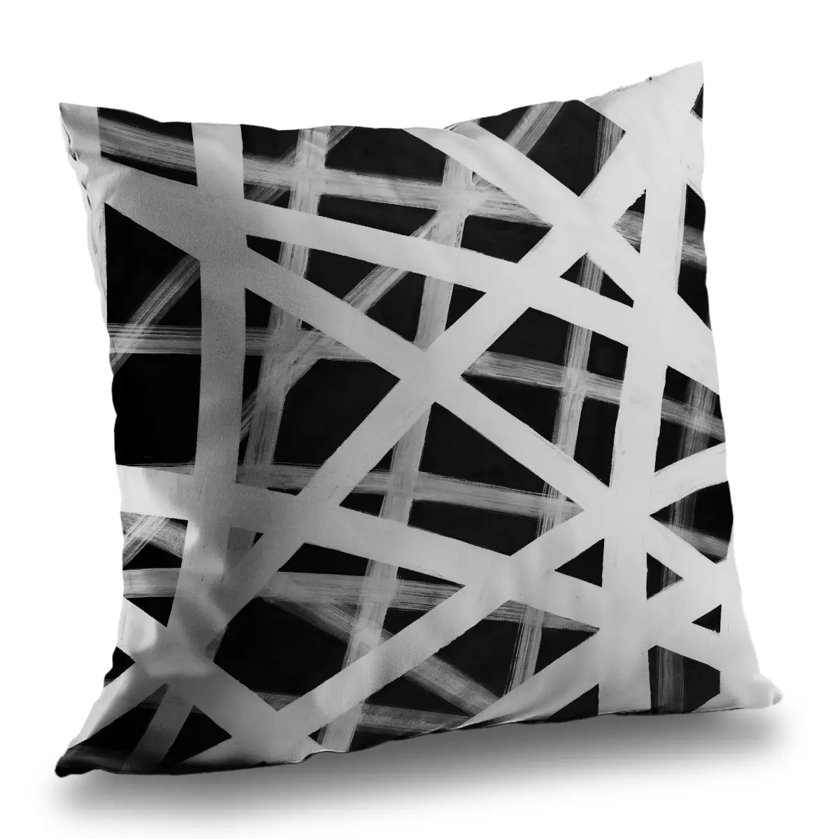 360 Stand Modern 14x14 in. Geometric Stripes Abstract Black & White Poly Twill Throw Pillow with Plush Insert, Home Decor Accent Pillow (Model C1PT1414Q1LH55), Black-And-White Standard Pillows