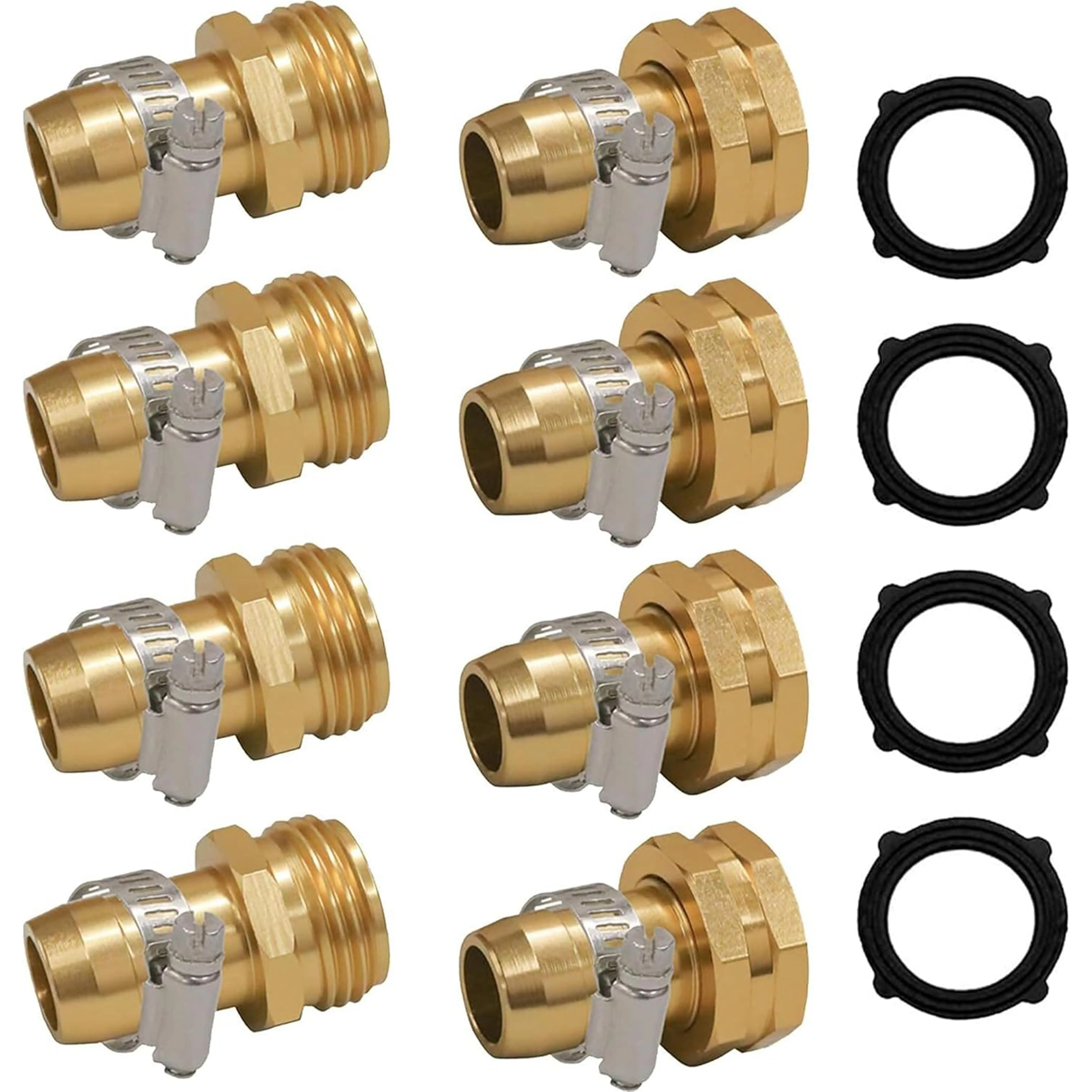 Garden Hose Repair Connector with Clamps, Fit for 3/4" or 5/8" Garden Hose Fitting, 4 Set