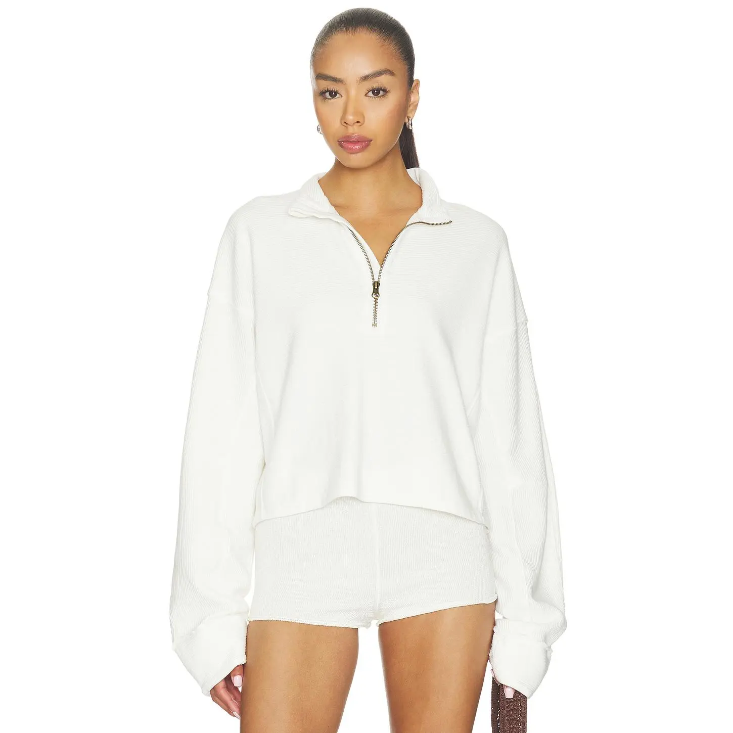 Free People X We The Free Celeste Quarter Zip in Clean Ivory