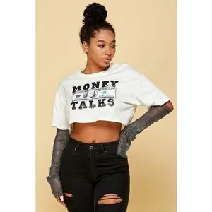 Money Talks Rhinestone sleeve crop top