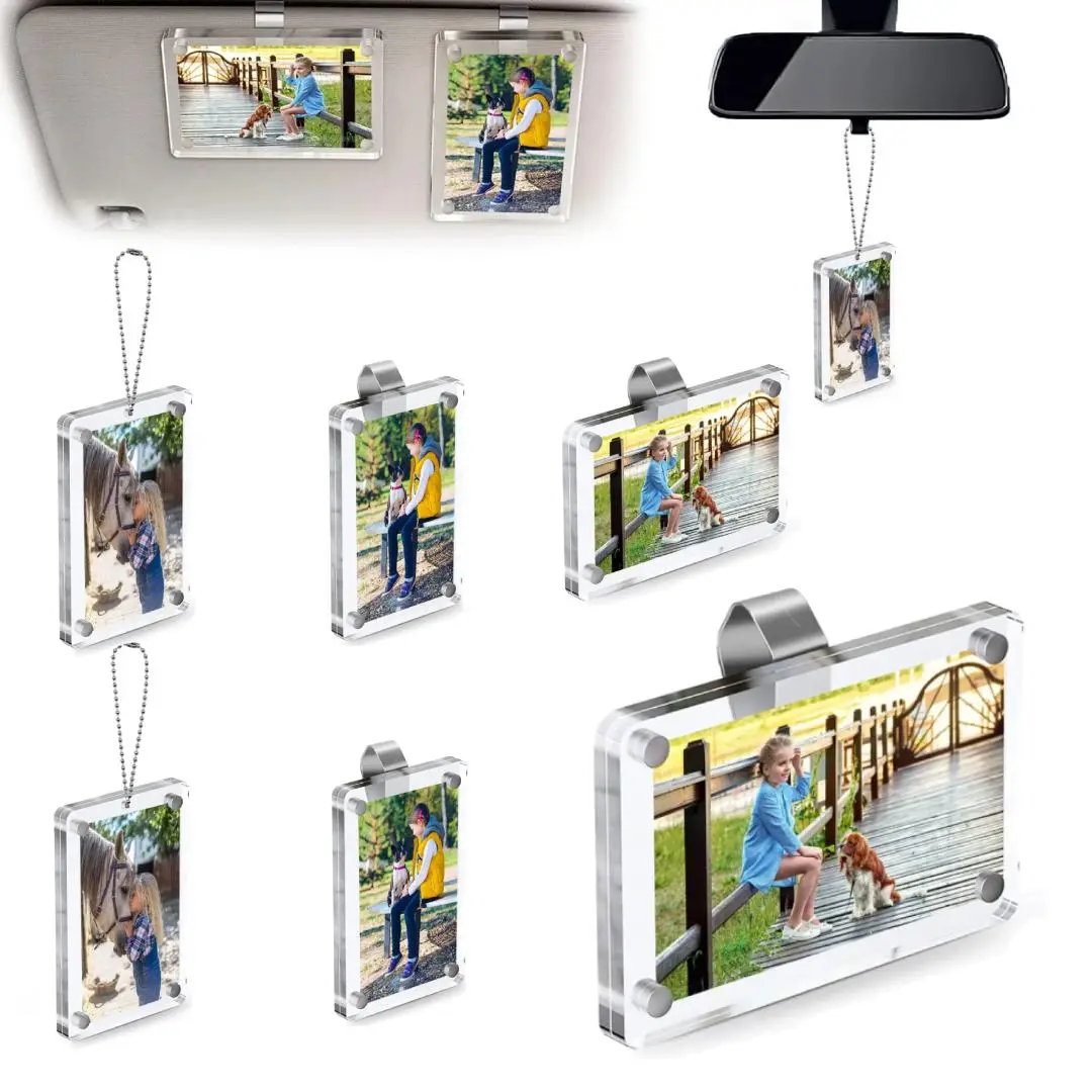4Pcs Car Picture Holder for Sun Visor Magnetic 2.4"x3.5" Clear Acrylic Frame for Polaroid Go & Instax Mini Horizontal Vertical Display Automotive Accessories Valentine's Day Gift