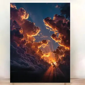 2D Flat, 2D Flat, 2D Flat 1pc 2D Flat Canvas Art Featuring a Frame, Measuring 12X16 Inches, Depicting a Tranquil Blue Sky And Clouds.This Rustic Decor Adds a Serene Retro Aesthetic to Any for Home Or Office	