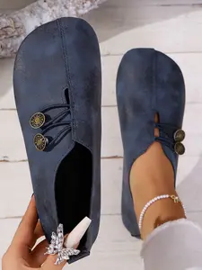 Women's Casual Flat Shoes, New Style Slip-On Round Toe Flats, Fashionable Plain Color Ladies Footwear, Comfortable All-Season Wear, Rubber Soled Footwear