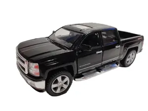 KINSMART 1:46 Scale 2014 Chevrolet Silverado Pickup Die-Cast Metal & Plastic Model Car with Pull Back Action & Openable Doors Black Color Authentic Replica