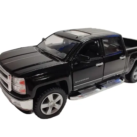 KINSMART 1:46 Scale 2014 Chevrolet Silverado Pickup Die-Cast Model Car - 1:46 5" Display, Official Replica, Pull Back Action, Open-Door Detail, Authentic Design, Metal & Plastic Build, Black Collectible Toy