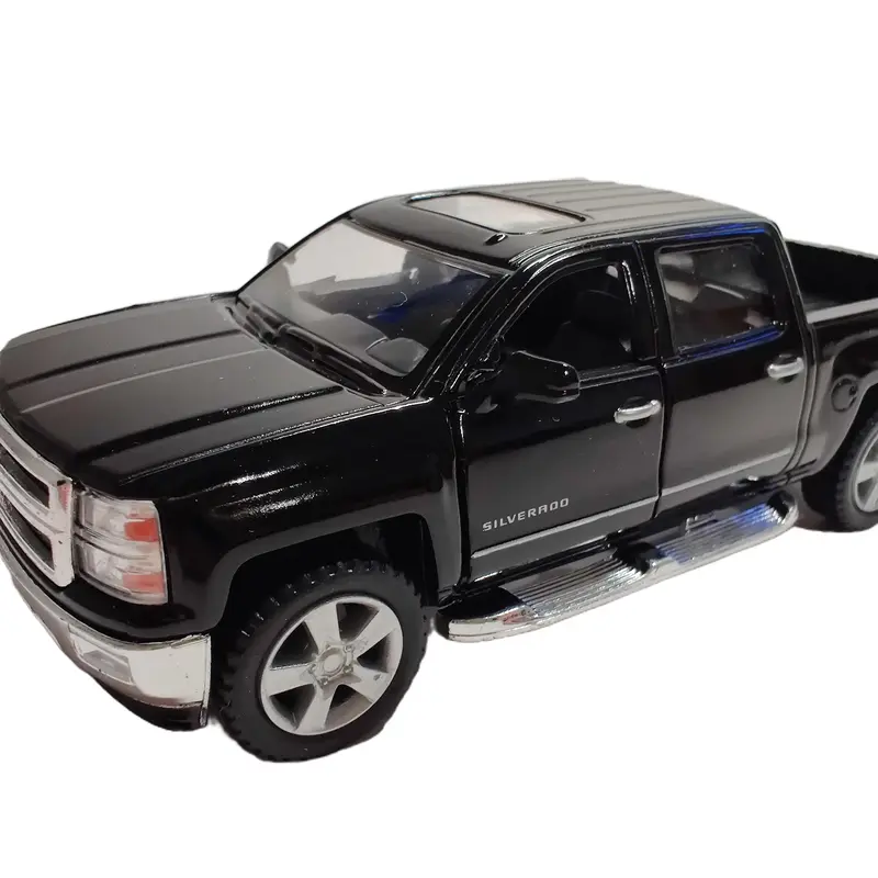KINSMART 1:46 Scale 2014 Chevrolet Silverado Pickup Die-Cast Model Car - 1:46 5" Display, Official Replica, Pull Back Action, Open-Door Detail, Authentic Design, Metal & Plastic Build, Black Collectible Toy