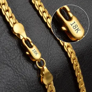 TOP-FASHION - 18K Gold/Silver Color 6mm Full Sideways Necklace 8/18/20/24 Inch Chain For Woman Men Fashion Wedding Engagement Jewelry