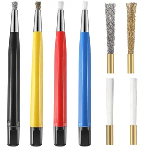 8 Pieces Scratch Brush Pen Set Pen Style Prep Sanding Brush With Steel Brass Fiberglass Nylon Replacement Tips for Jewelry Watch Coin Cleaning Electronic Applications Auto Body Work