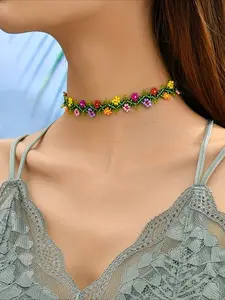 1pcs Fashionable Bohemian Colorful Beaded Stainless Steel Chain Necklace, Boho Style Beaded, Perfect for Wearing At Parties and Weddings As Well As Casual Beach Outings, Event Ready, Party Necklace