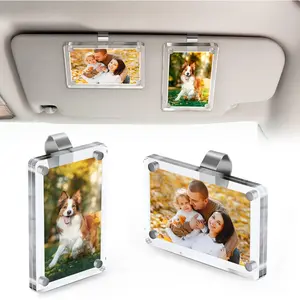 2 photo clips with magnetic car sun visor-transparent acrylic display stand, suitable for family and pets to take photos, easy-to-install design, warm driver gift, durable and fashionable auto parts, car sun visor and auto parts.
