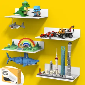 BlissBox Rectangular White Wall-Mounted Bricks Display Shelf, 11.3 x 6.3 Inches, Double-Sided Design with 36 x 20 Bumps on Each Side – Perfect for Toy Blocks Storage, Display, or Room Decor, Durable ABS Material