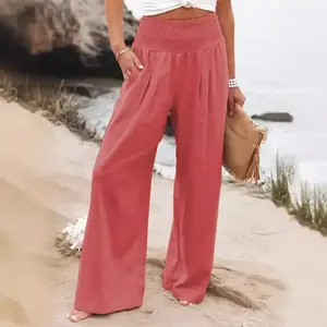 Summer Loose Wide-Leg Cotton Linen Hot-Selling Women's Pants Womenswear Bottom White Comfort