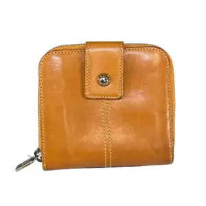Pre-owned TOD'S Leather Small Leather Goods TOD’s Italian Brown / Yellow SHW Snap Tab Zip Around Compact Wallet