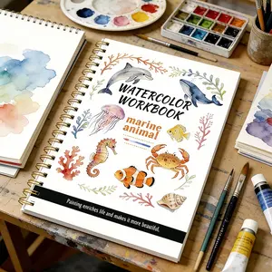 Ocean Animal Watercolor Practice Book, Spiral Bound Watercolor Notebook for Beginners, Marine Life Drawing Journal for Artists and Students