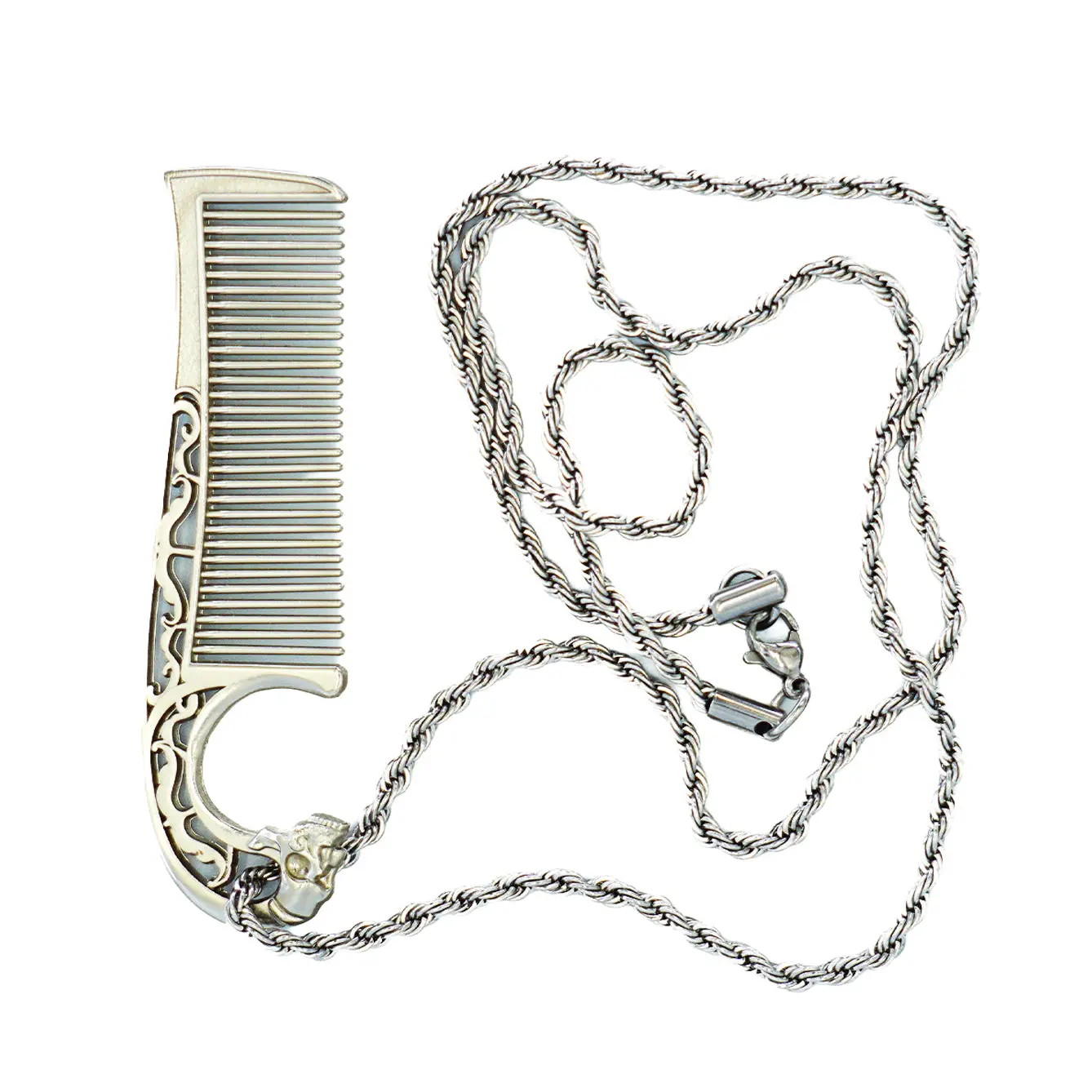 Metal Mustache Comb Necklace – Dual-Sided Comb for Men, Fine & Wide Teeth for Precise Styling – Durable, Compact, Travel-Friendly Grooming Tool for Facial Hair Care
