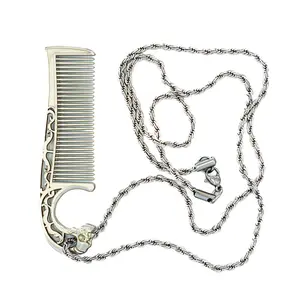 Metal Mustache Comb Necklace – Dual-Sided Comb for Men, Fine & Wide Teeth for Precise Styling – Durable, Compact, Travel-Friendly Grooming Tool for Facial Hair Care