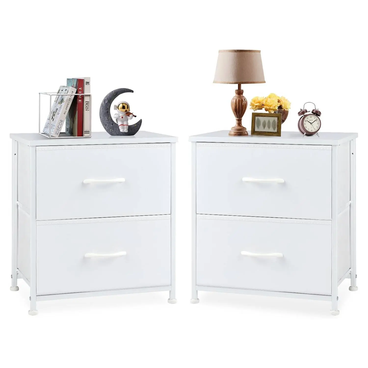 Easy 2-Fabric-Drawer Nightstand - Steel Frame Indoor Furniture Cupboard, Small Dresser, Bed Side Table for Bedroom