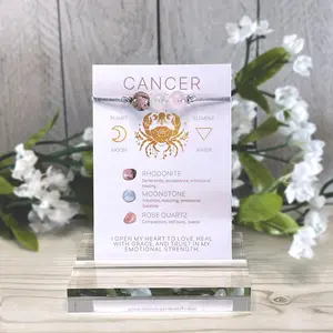 Cancer Zodiac Bracelet with Adjustable Sliding Knot and Affirmation