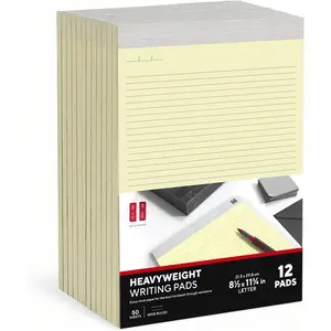 Staples Notepads, 8.5" x 11.75", Narrow Ruled, Canary, 50 Sheets/Pad, 12-Pack