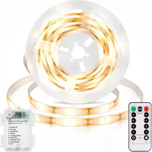 3.3FT Strip Lights Battery Operated, 2700K Tape Light with Self-Adhesive Timer Dimmable Cuttable Remote Control for Indoor Stairs Cabinets Shelves TV Home Decor (Warm White)