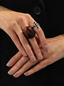 2 Pcs Vintage Geometric Amber Ring Set, Women's Metal Rhinestone Cross Rings, Party & Daily Wear Jewelry Gift Set