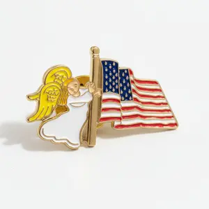 Patriotic Angel American Flag Gold Plated Lapel Pin