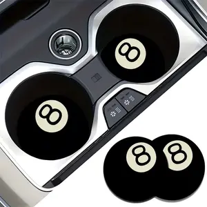2 Black 8 Billiard Ball Pattern Coasters for Car Cup Holders, Water-Absorbent And Anti-Slip Car Interior Accessories, Billiard Ball Elements Trendy Car Coasters, Car Enthusiasts, Gift Shoppers, Durable Material, Stylish Drink Mats, Boujee Car Accessories