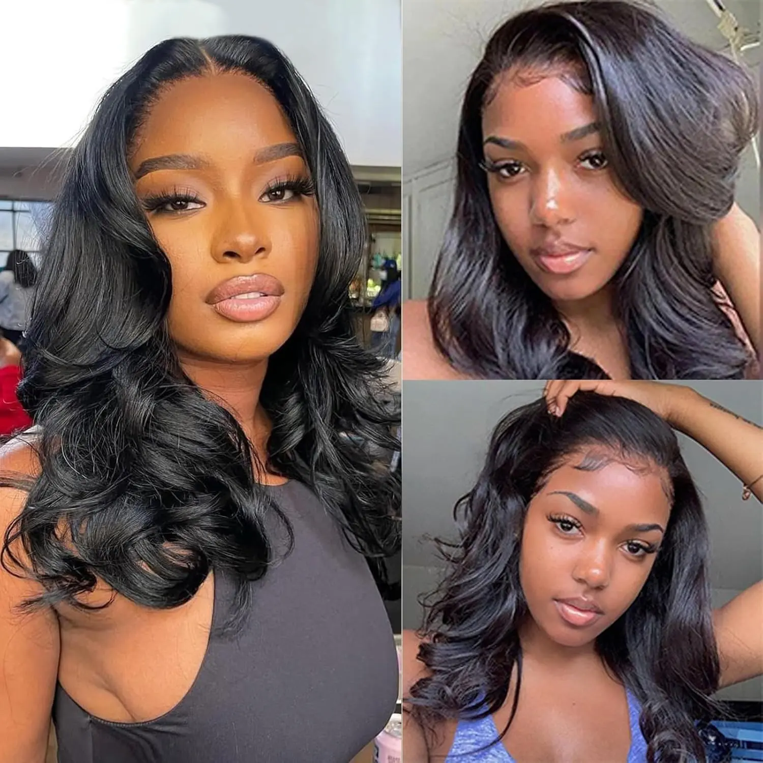4x4 Body Wave Lace Front Wigs Human Hair 180% Density 16 Inch Lace Frontal Wigs Human Hair Pre Plucked HD Transparent Short Body Wave Wigs for Women Natural Black Color(16inch)