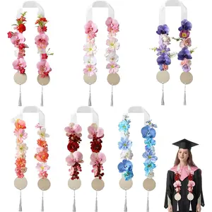 Sosation 6 Pcs 2026 Graduation Leis Class of 2026 Artificial Graduation Hawaiian Flower Lei Ribbon Flower Necklace Grad Gifts Wreath for High School College Senior Grad Night Party Photo Prop