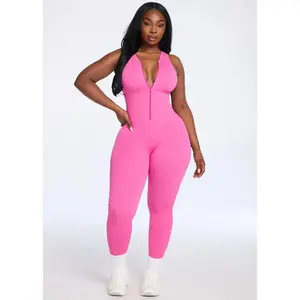 She's Waisted SnatchedKnit Front Zip Jumpsuit - Fitted Seamless Ribbed Compression Activewear for Fitness & Workout Gym WearRAIMENTRY
