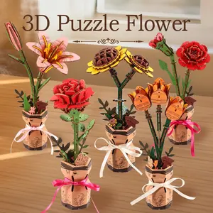 Eternal Artificial Flower Blocks Rose Lily Sunflower Carnation Tulip Tabletop Handmade Gift Potted Plant DIY Creative Model Assembly Toy DIY Assembly Kit