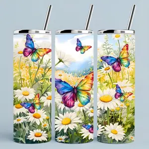 Butterflies + flowers | 20oz sublimation tumbler transfer print out Bottle Drinkware 20 oz floral design