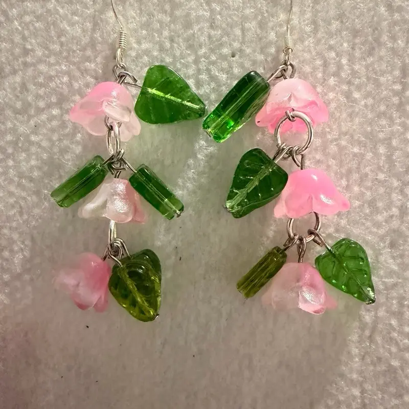 Pink Lily of the Valley Dangle Earrings