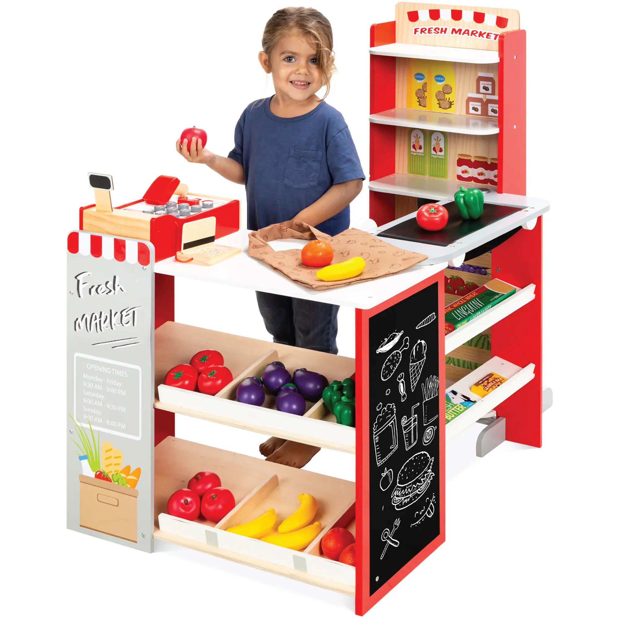 Best Choice Products Kids Pretend Play Grocery Store Wooden Supermarket Set w/ Chalkboard, Cash Register Best Choice Products Kids Pretend Play Grocery Store Wooden Supermarket Set w/ Chalkboard, Cash Register