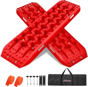 Nilight Recovery Off-road Traction Boards  Tire Mats For 4WD 4X4 Mud Sand Snow with 2PCS Mounting kit Zipper Bag 2 leashes (Red) Truck Accessories