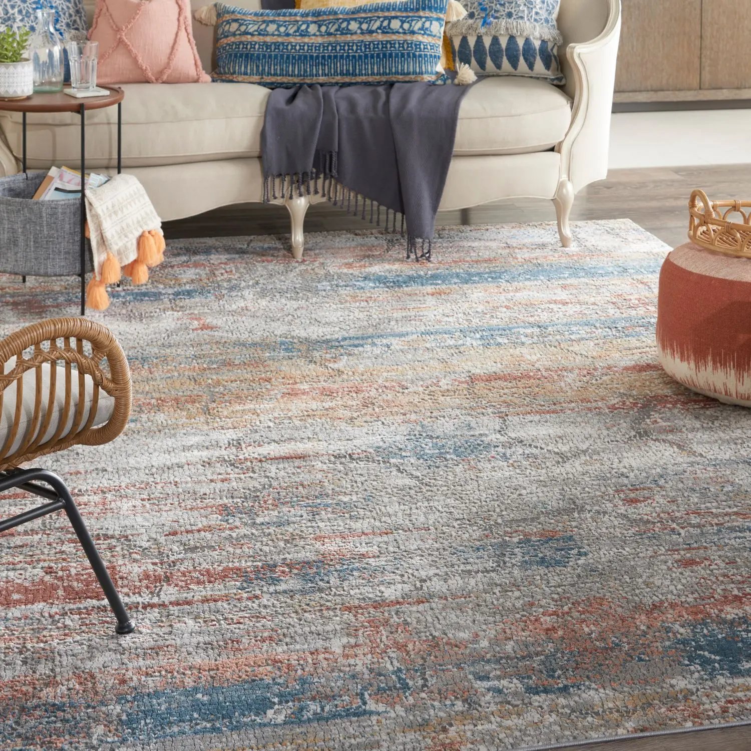 Nourison Rustic Textures Cut Pile Print Area Rug - Low-Shed Modern Decorative Rug for Living Room Decor, Bedroom, Office Indoor Use