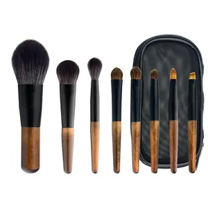 8Pcs Mini Travel Makeup Brush Set with Pouch Wooden Handle Cosmetic Brush for Face Powder Blush Highlighter Concealer Eyeshadow