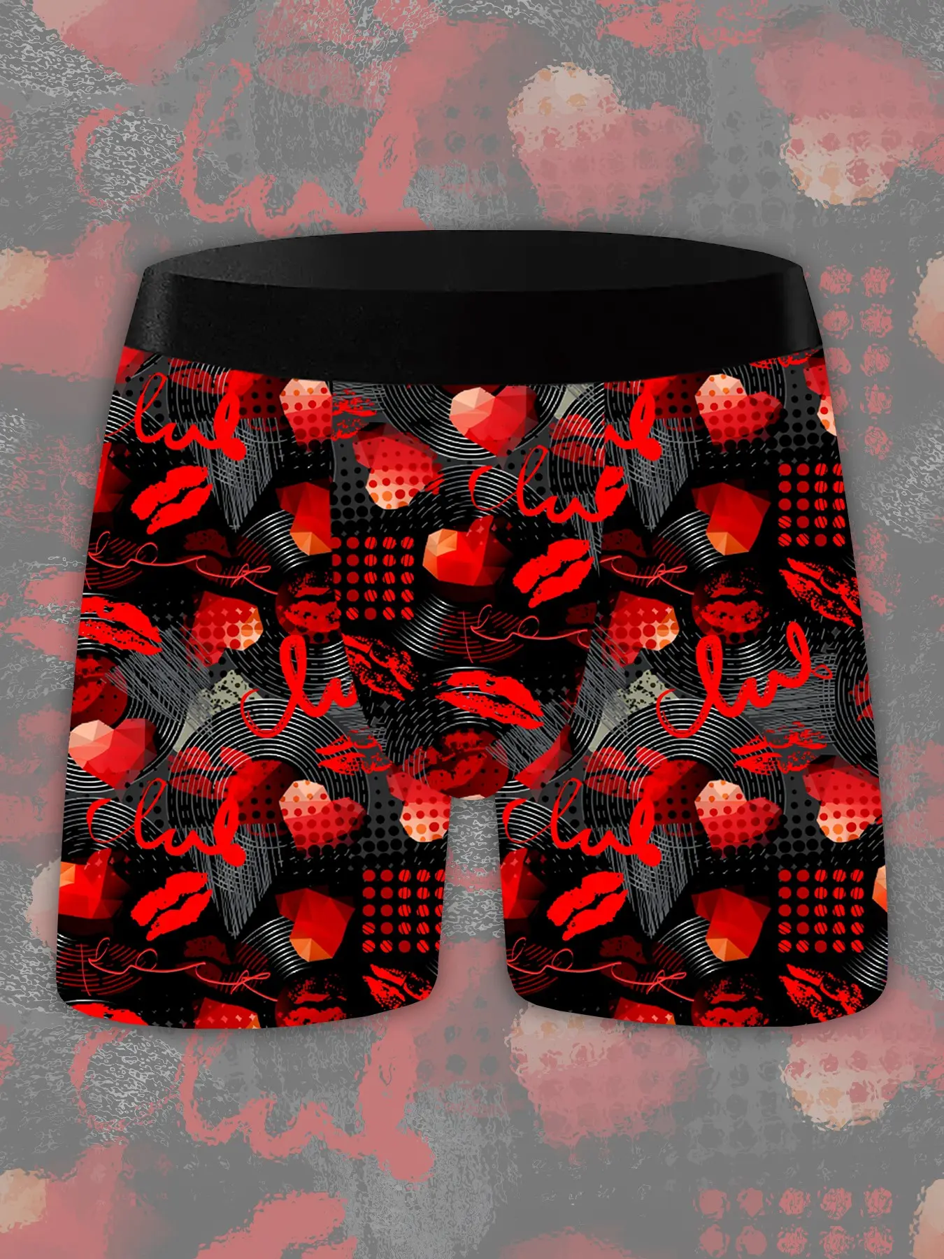 Men's Heart Lip Print Briefs, Romantic Valentine's Day Underwear, Soft High Stretch Fitted Comfortable Boyfriend Gift Boxers, Casual Style Underwear, Elasticity Design Underwear