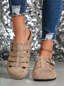 Suede Hollow-out Velcro Platform Sandals | Height-Increasing Casual Shoes for Women, Retro Breathable Adjustable Sandals, Versatile (Green/Pink/Beige/Yellow)