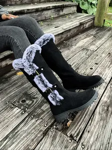 Women's Suede Chunky Heel High-Top Boots, Vintage Simple Knight Style, Fall Winter Comfortable Slimming Booties, Casual Outdoor Wear, Winter Boot Shoes