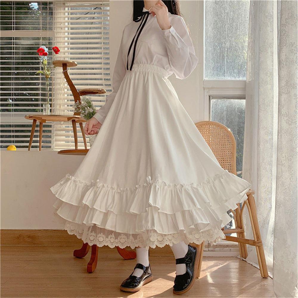 Solid Color Double Layer Vintage French Ruffled A-Line Pleated Skirt