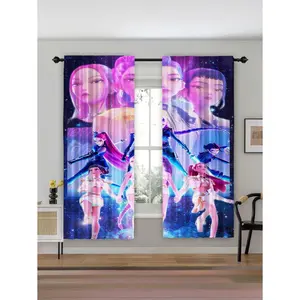 2-Piece Cartoon Print Blackout Curtains, Polyester Material, Easy to Clean, Suitable for Bedroom & Living Room, Fun Room Decor, Window Curtain
