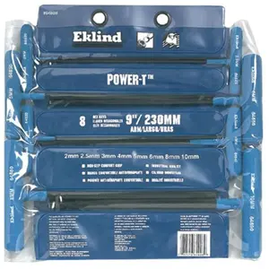 212 MAIN 8-Key Ball Metric Hex Wrenches Set, Alloy Steel, 9-Inch Cushion Grip Powert Key, Eklind Tool 269-64808, with Compact Storage Pouch