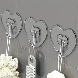 12pcs/6pcs Large Heavy-Duty Adhesive Hooks - No-Drill Strong Suction Cup, Thick Heart-Shaped Wall Hooks, Suitable for Kitchen and Bathroom Storage, Easy to Install, Multi-Functional Hooks, Bathroom Accessories