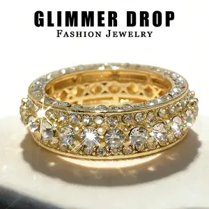 Hot New Arrival Creative Elegant Gold-Tone Full Diamond Round Alloy Ring - Fashion Statement Jewelry