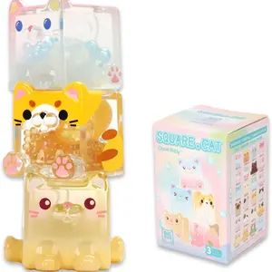 Square Cat Series Blind Box (3pcs in one Bag) Blindbags Surprise Set Random Design Cat Blind Box Figures Collectible Toys - Big Size Cute Figures Mystery Box for Cat Lovers Birthday Gift & Desk Decor