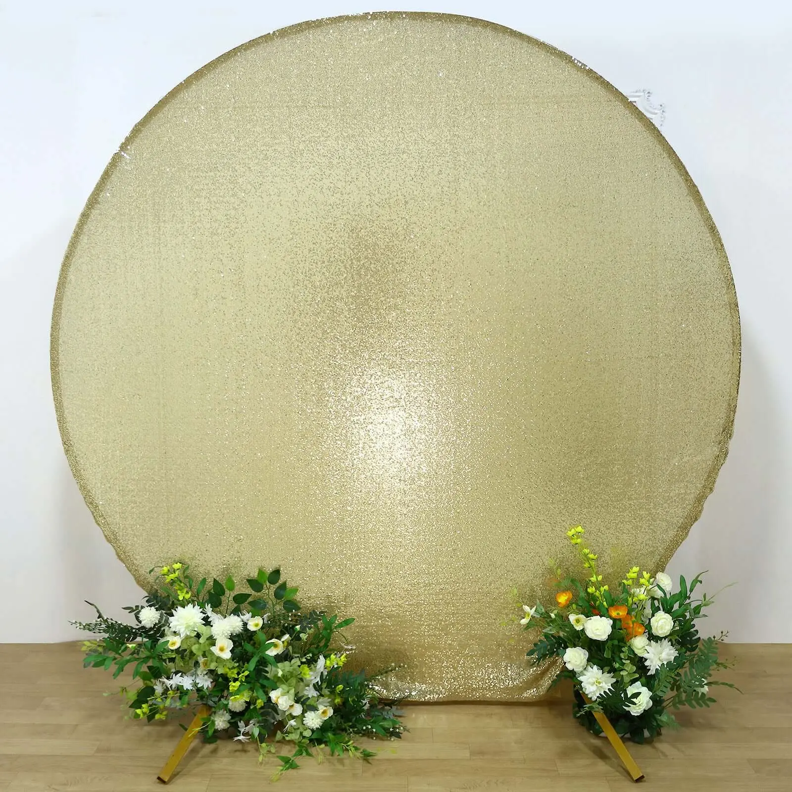 7.5ft Champagne Glitter Sequin Round Wedding Arch Cover, Custom 2-Sided Fit Shiny Photo Backdrop Stand Cover for Wedding & Party Supplies